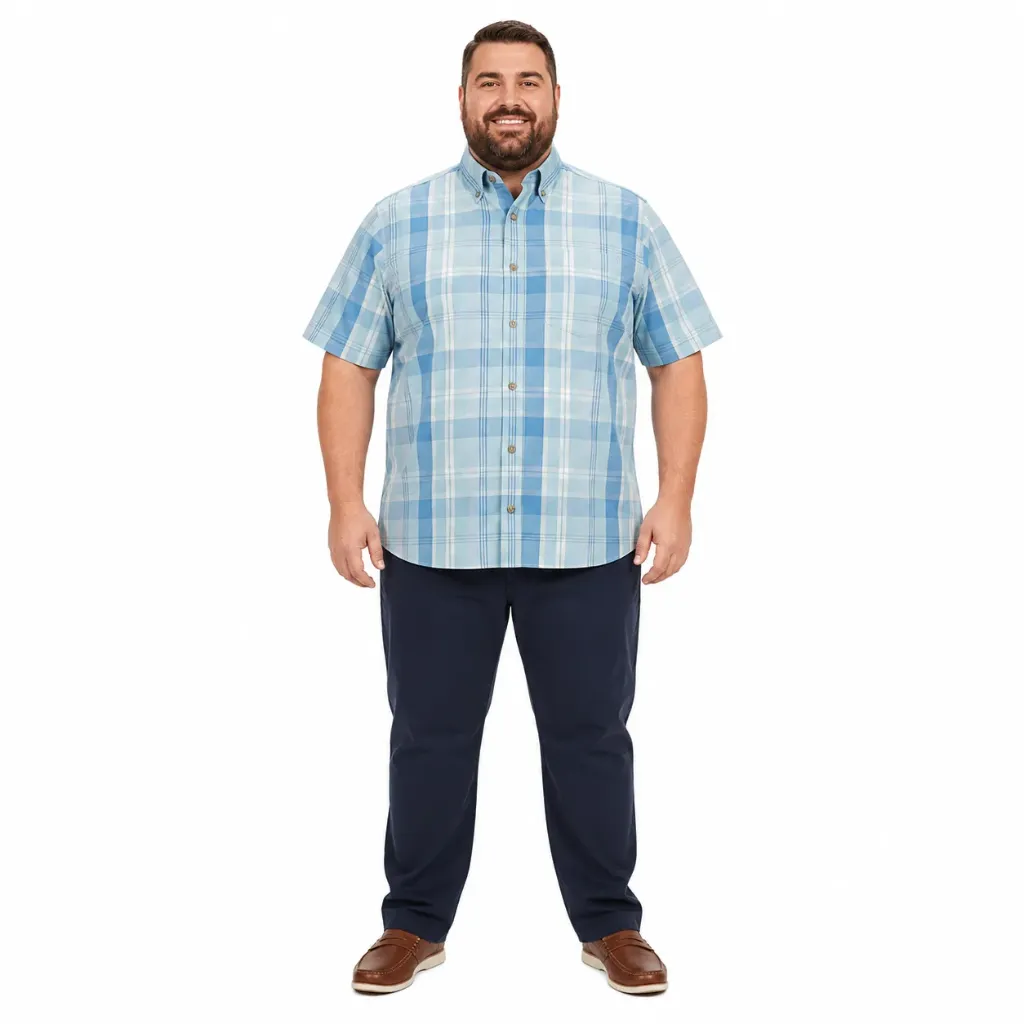 Camisa Manga Corta Cuadros Columbia - Tallas Grandes