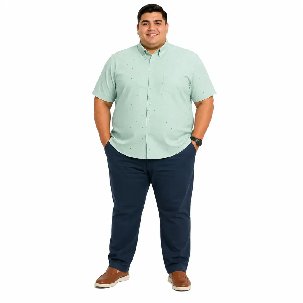 Camisa Manga Corta Estampada Verde Con Puntos Magnus - Tallas Grandes