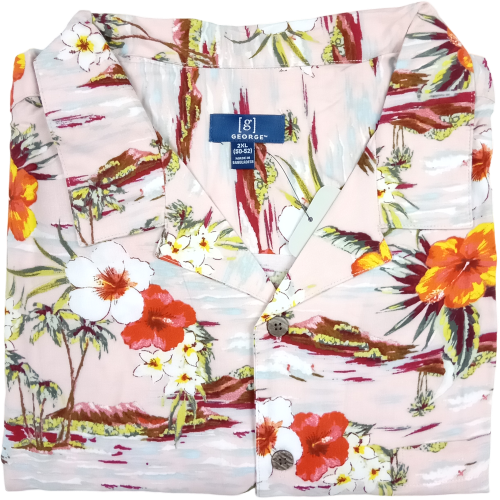 Camisa Manga Corta Hawaiana Flores George - Tallas Grandes