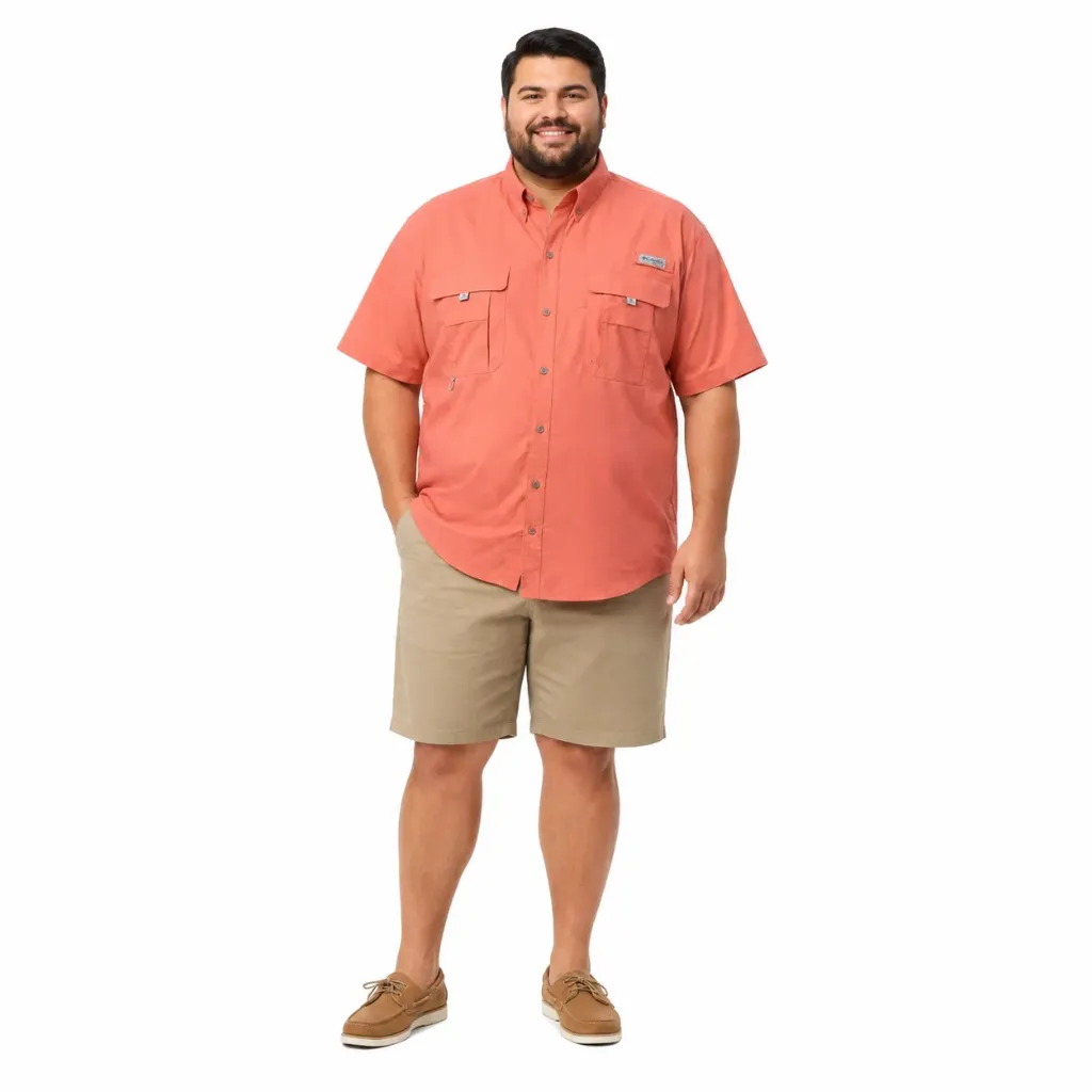 Camisa Manga Corta Columbia Bahama - Tallas Grandes (Salmón, 2XL)