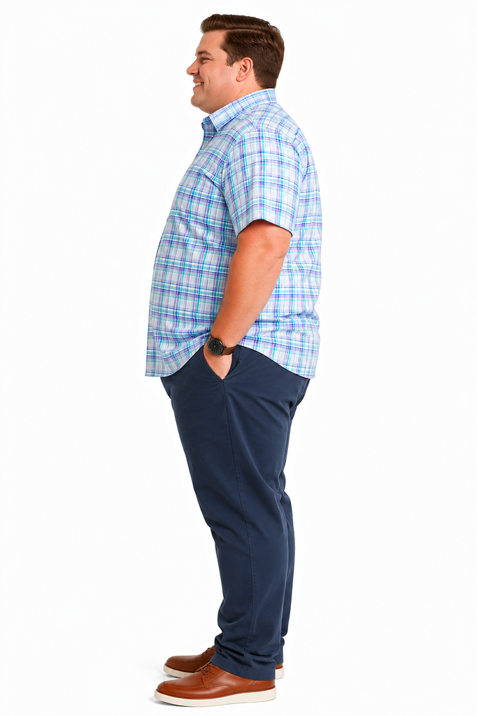 Camisa Manga Corta Con Bolsillo Cuadros St. John's Bay - Tallas Grandes