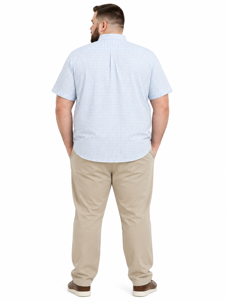 Camisa Manga Corta Cuadros Celestes Van Heusen - Tallas Grandes (3XL)