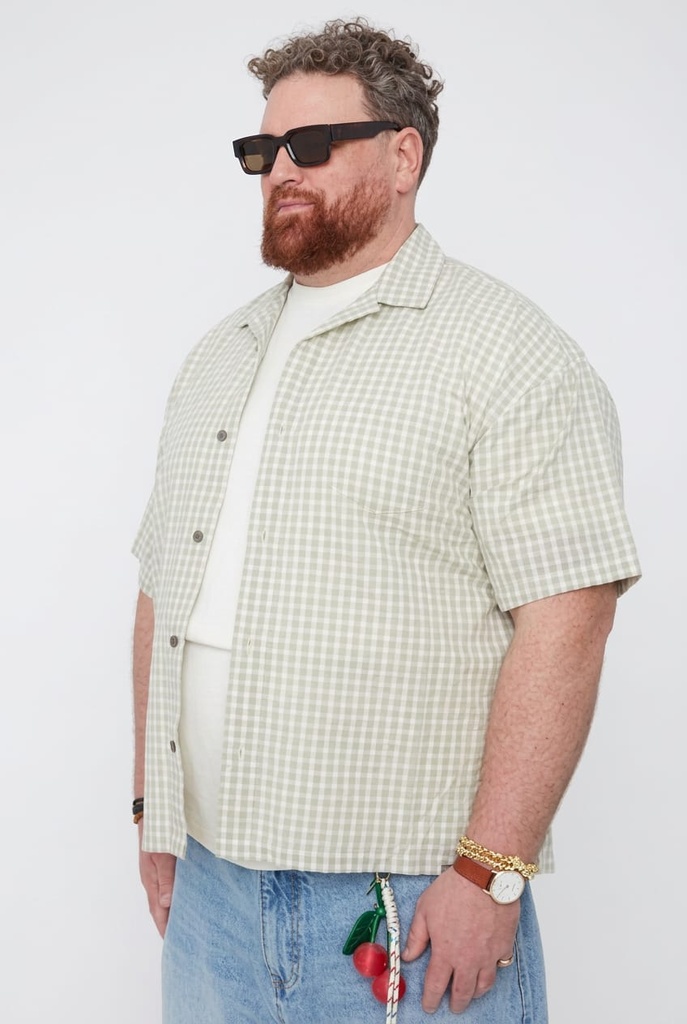 Camisa Manga Corta Cuadros Verdes Thickems - Tallas Grandes (2XL)