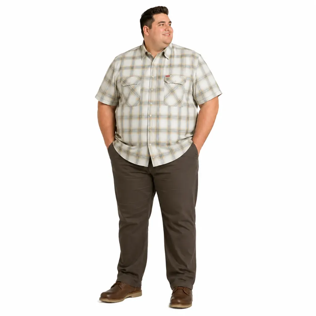 Camisa Manga Corta Cuadros Wrangler - Tallas Grandes (Beige, 5XL)