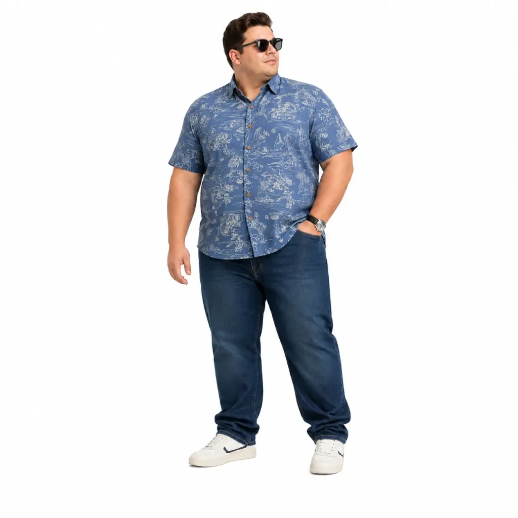 Camisa Manga Corta Estampado Tropical George - Tallas Grandes