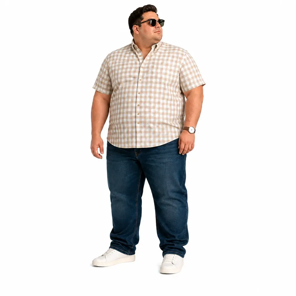 Camisa Manga Corta George - Tallas Grandes (Beige, 2XL)