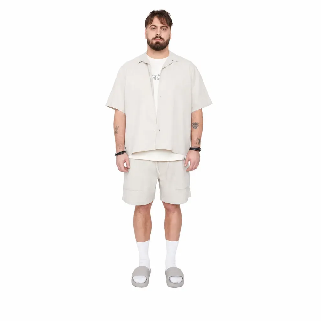 Camisa Manga Corta Negro Líneas Thickems - Tallas Grandes (Beige, 6XL)