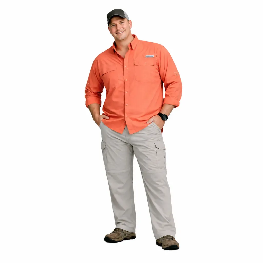 Camisa Manga Larga Columbia Tamiami  - Tallas Grandes (Salmón, 1XL)