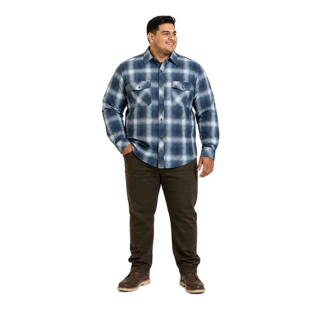 Camisa Manga Larga Con Bolsillo Cuadros Azul Y Blanco Wrangler - Tallas Grandes