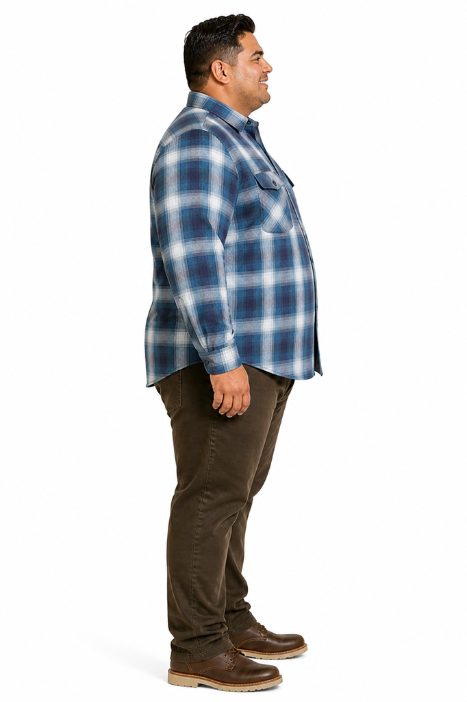 Camisa Manga Larga Con Bolsillo Cuadros Azul Y Blanco Wrangler - Tallas Grandes