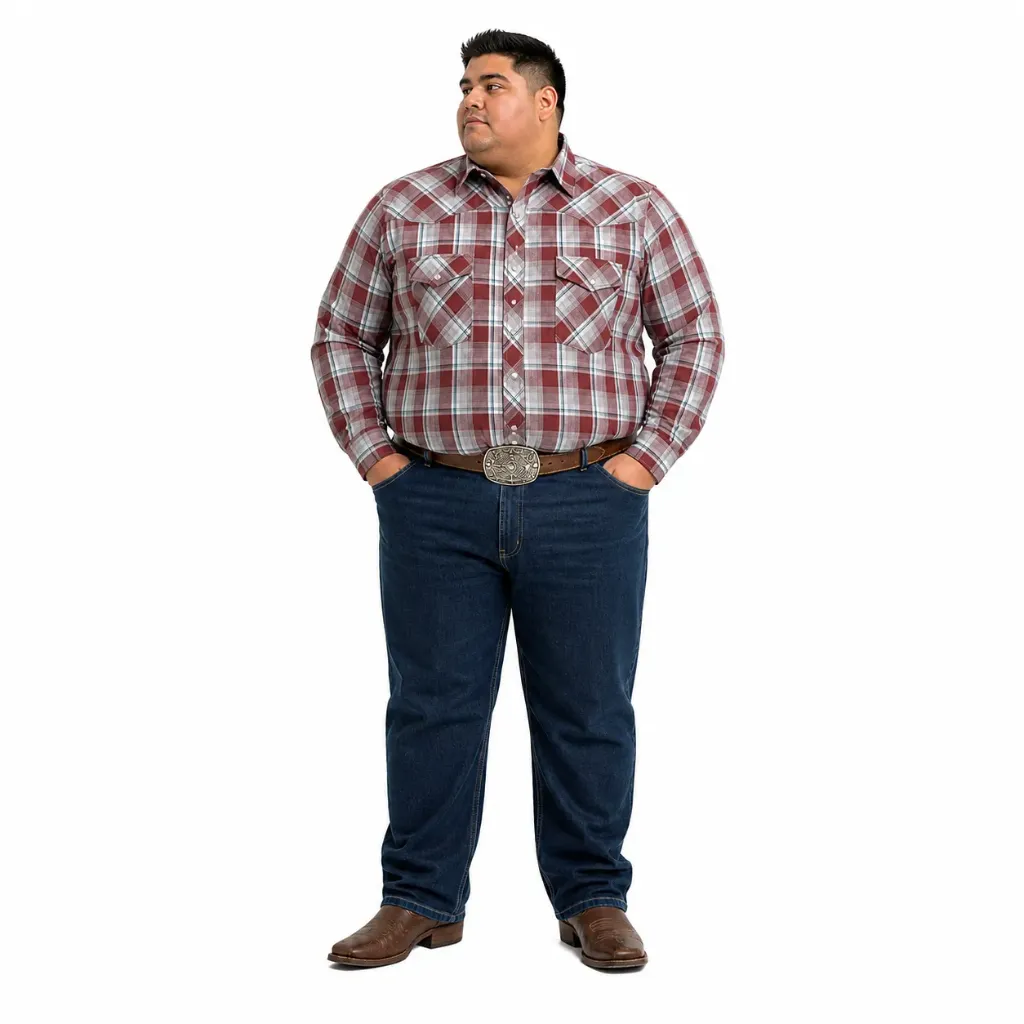 Camisa Manga Larga Con Bolsillo Cuadros Wrangler - Tallas Grandes (Rojo, 2XL)