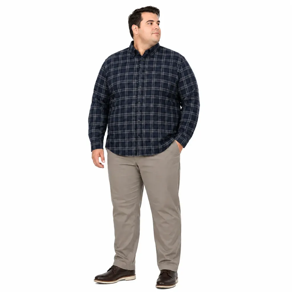 Camisa Manga Larga Cuadros Azules Van Heusen - Tallas Grandes