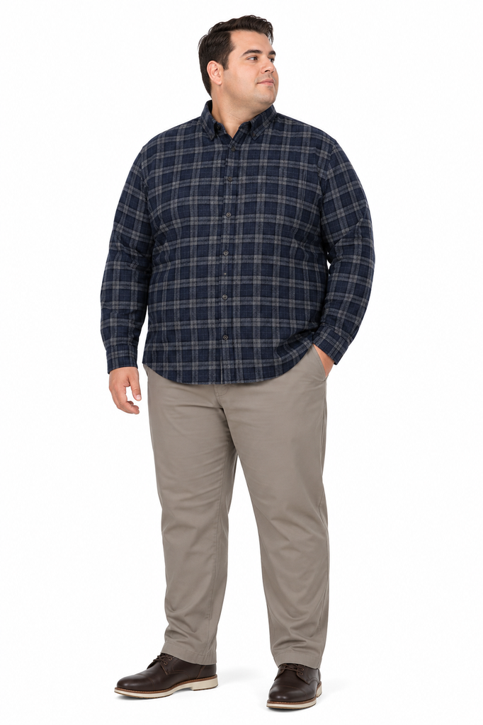 Camisa Manga Larga Cuadros Azules Van Heusen - Tallas Grandes
