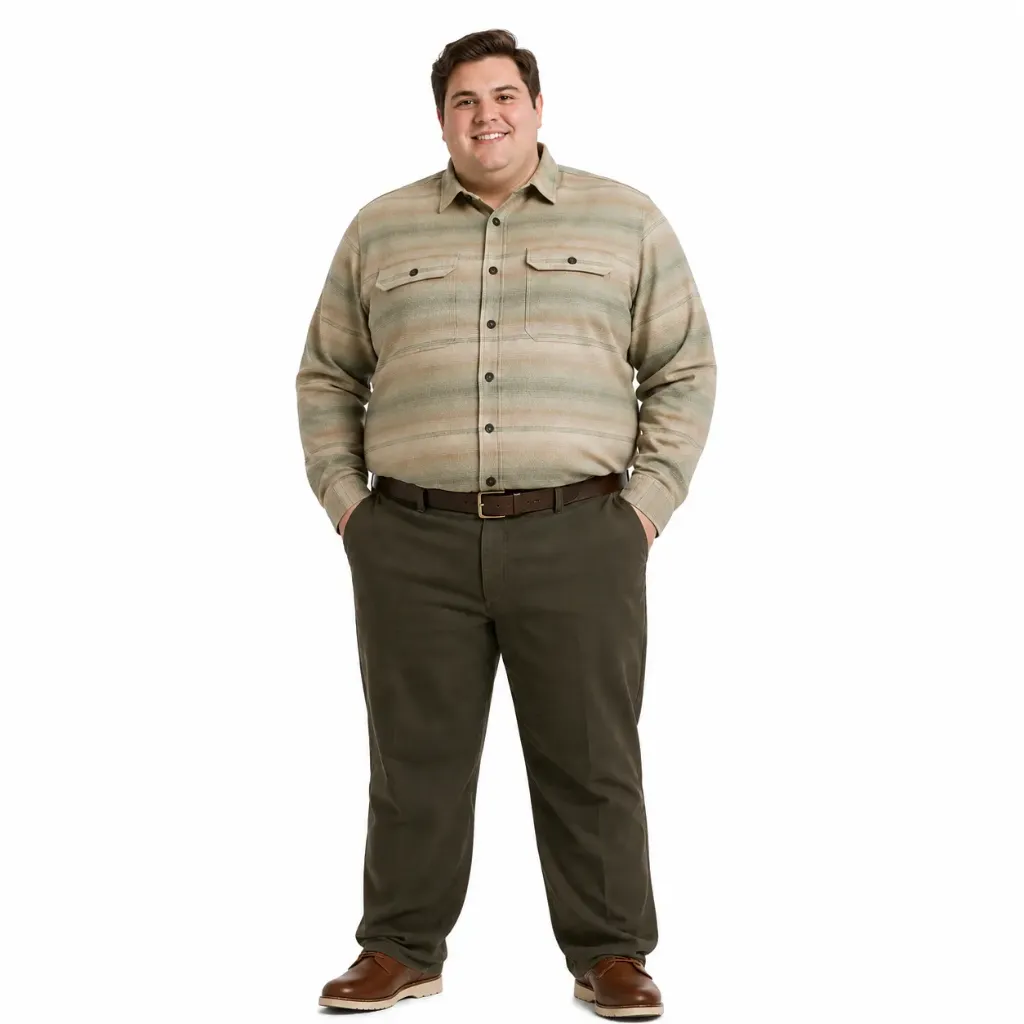 Camisa Manga Larga Líneas Horizontales Wrangler - Tallas Grandes (Beige, 2XL)