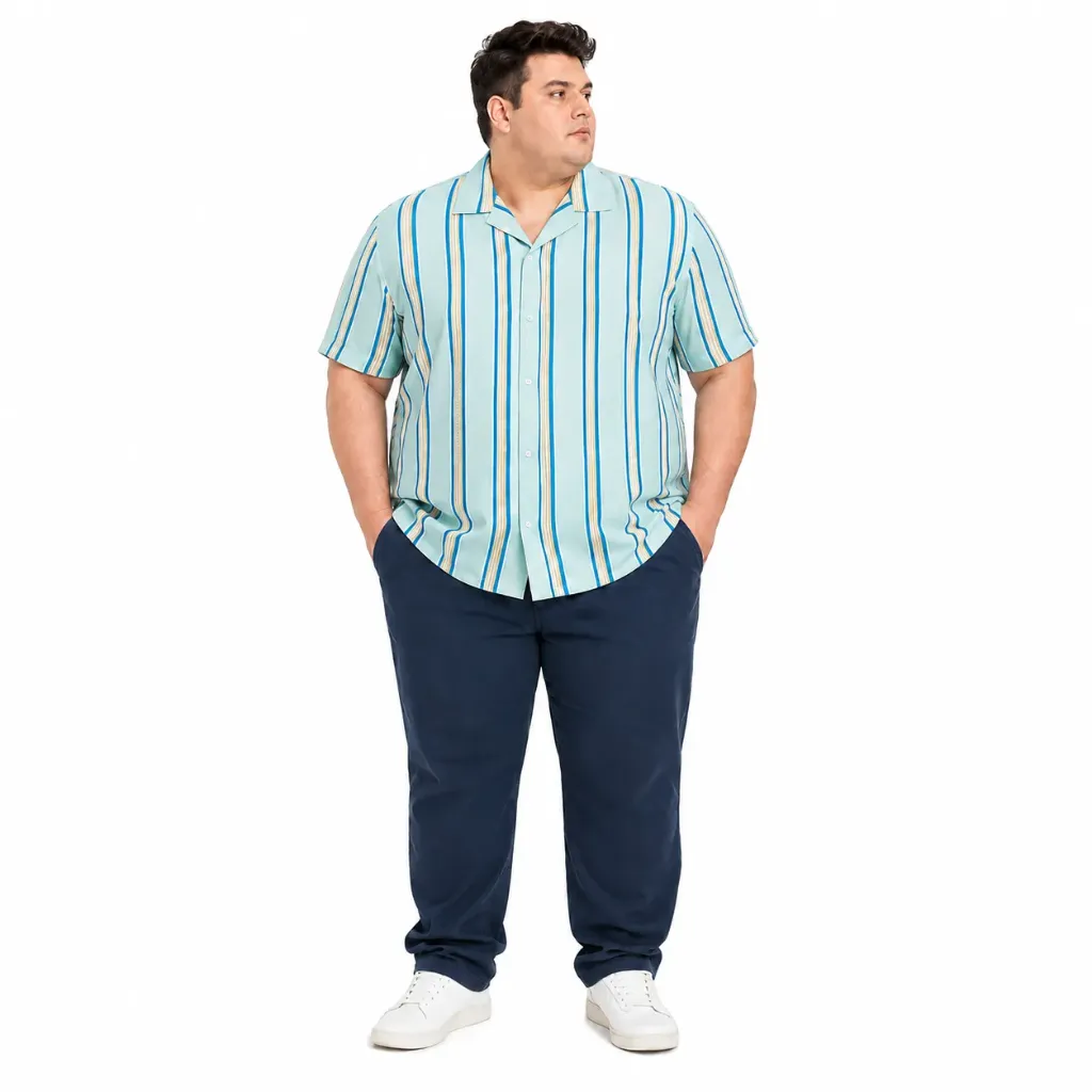 Camisa Manga Corta Rayas Arizona - Tallas Grandes (Turquesa, 2XL)