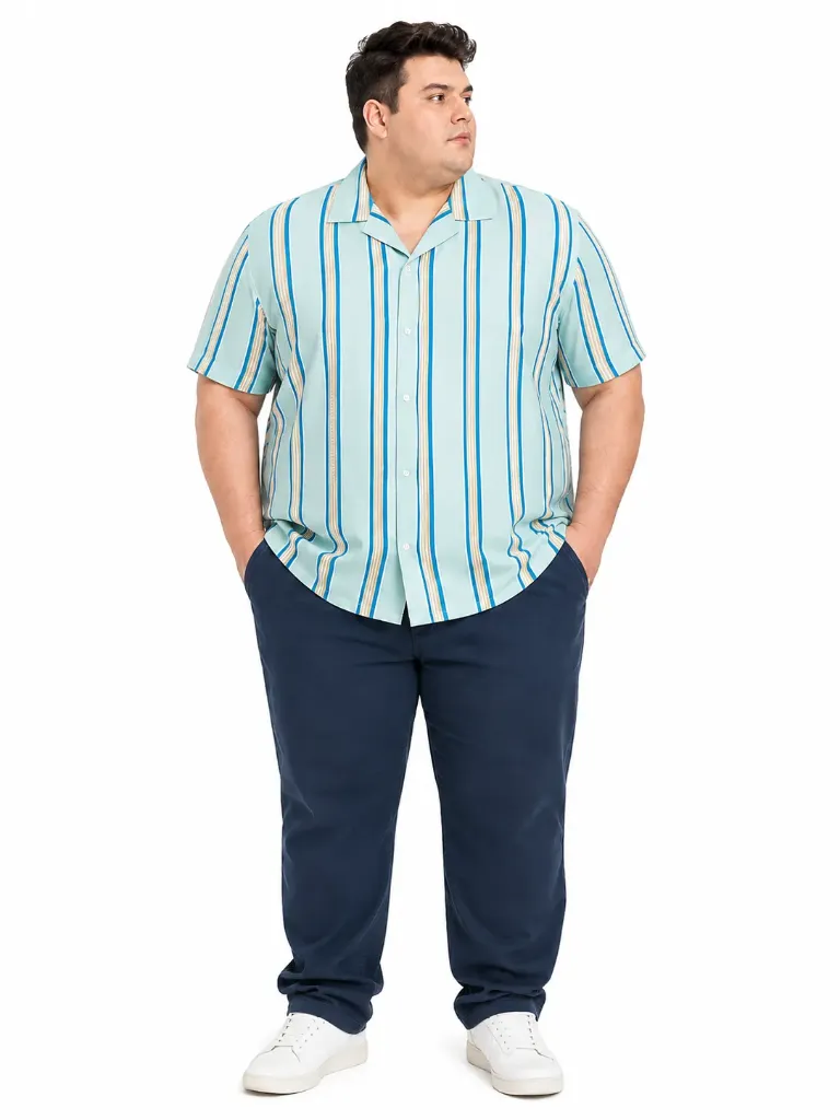 Camisa Manga Corta Rayas Arizona - Tallas Grandes (Turquesa, 2XL)