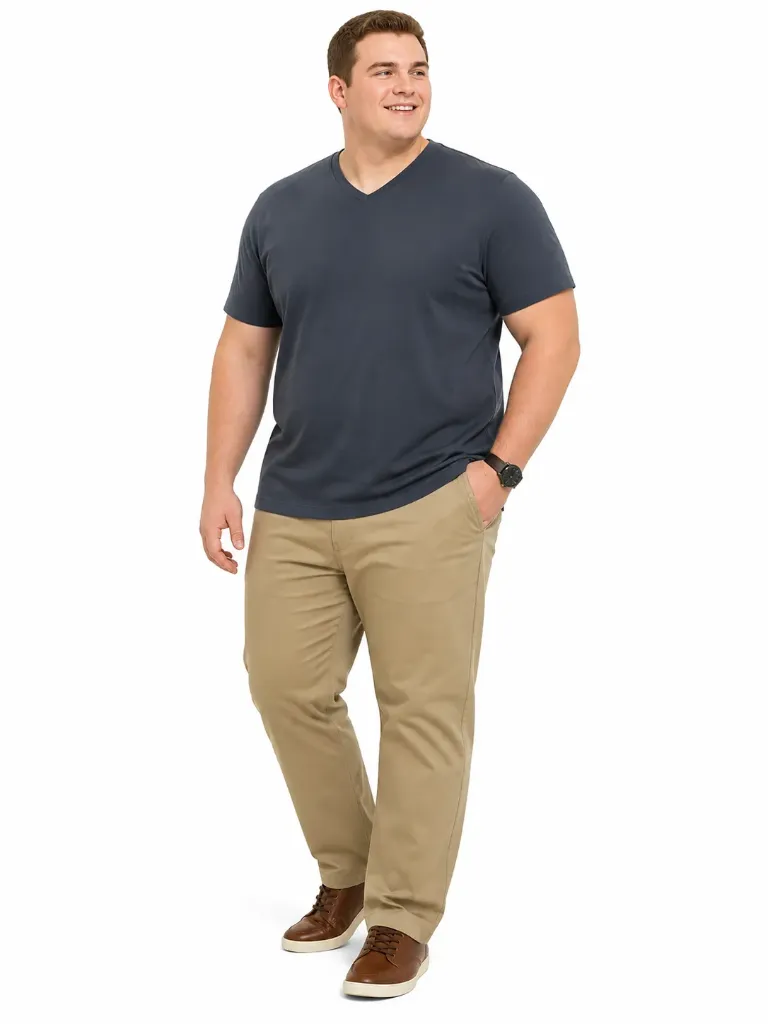 Playera Cuello en V Stretch Mode XL - Tallas Grandes (Azul)