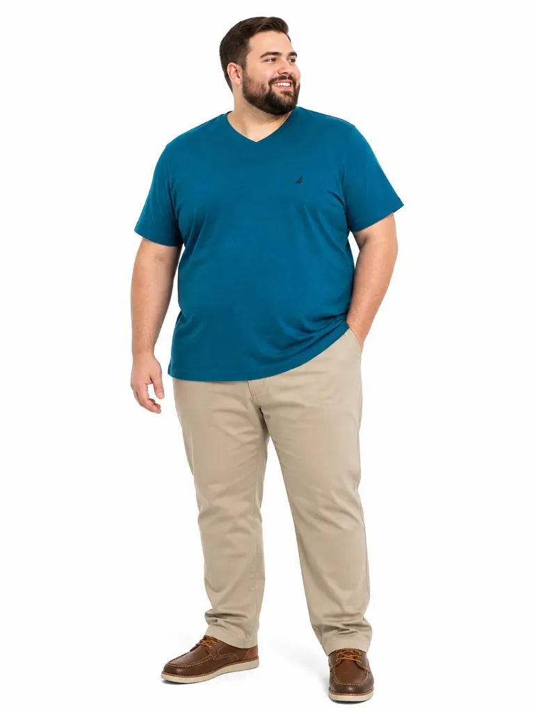 Playera Cuello en V Stretch Nautica - Tallas Grandes (Turquesa, 2XL)
