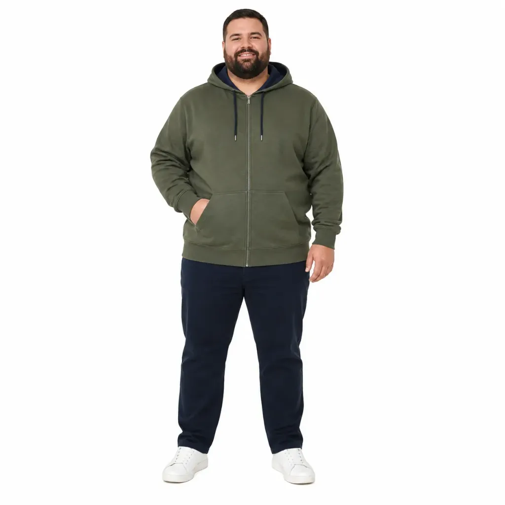 Sudadero Con Capucha y Zipper Completo Mode XL - Tallas Grandes (Verde, 2XL)