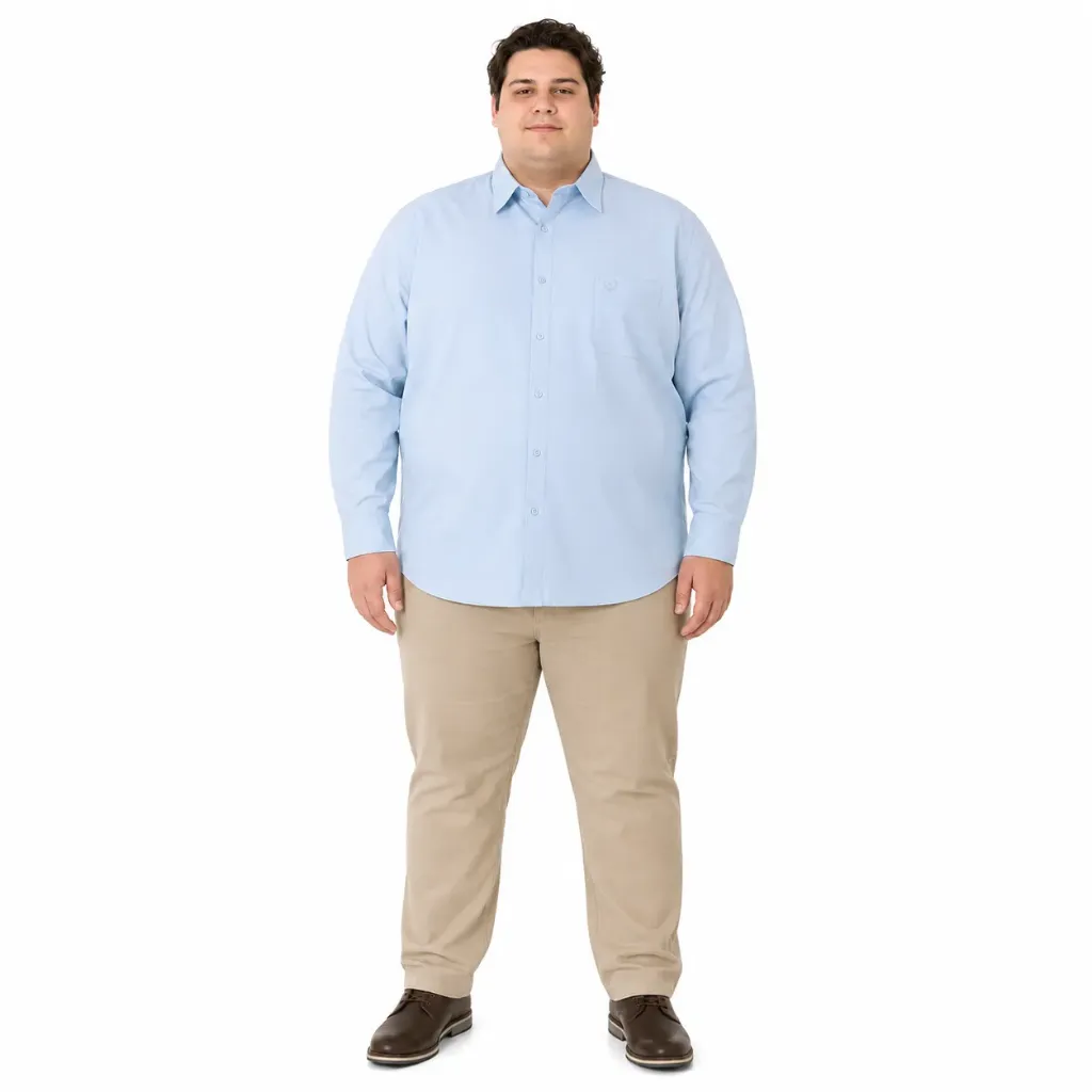 Camisa Manga Larga Con Bolsa Bordado Mode XL - Tallas Grandes - 20350 (2XL, Celeste)