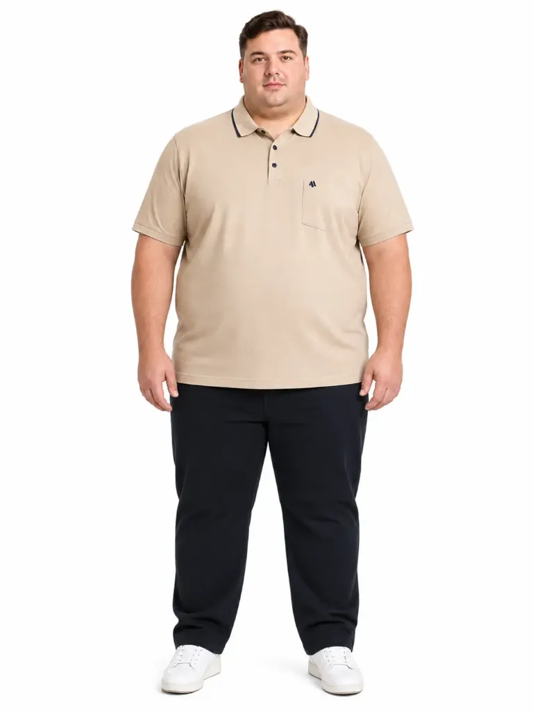 Polo Con Detalle Línea En Cuello Mode XL - Tallas Grandes - 21558 (Beige, 2XL)