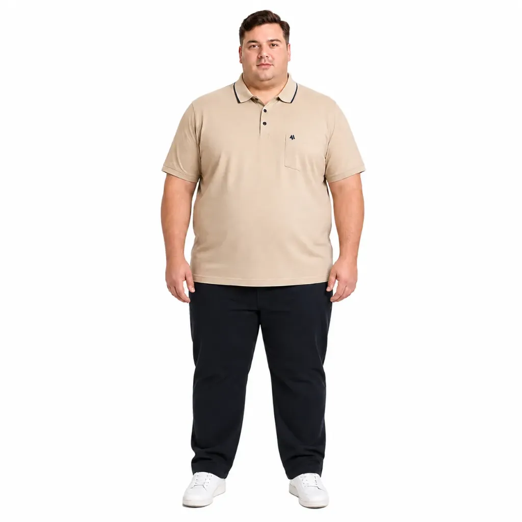 Polo Con Detalle Línea En Cuello Mode XL - Tallas Grandes - 21558 (Beige, 2XL)