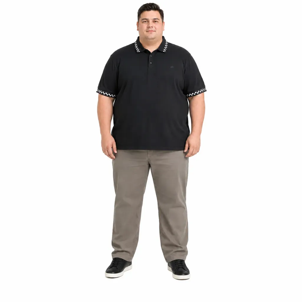 Polo Detalle Cuadros Racing En Cuello Mode XL - Tallas Grandes - 26551 (Negro, 2XL)