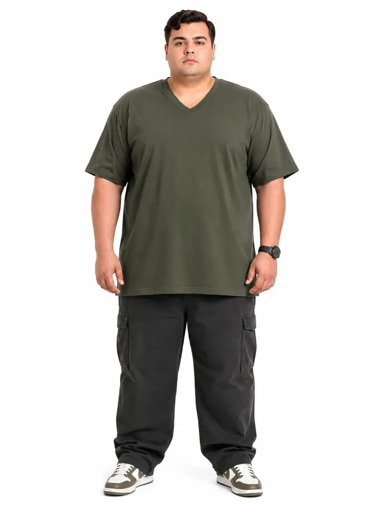 Playera Cuello en V Mode XL - Tallas Grandes - 20032 (2XL, Verde Oscuro)