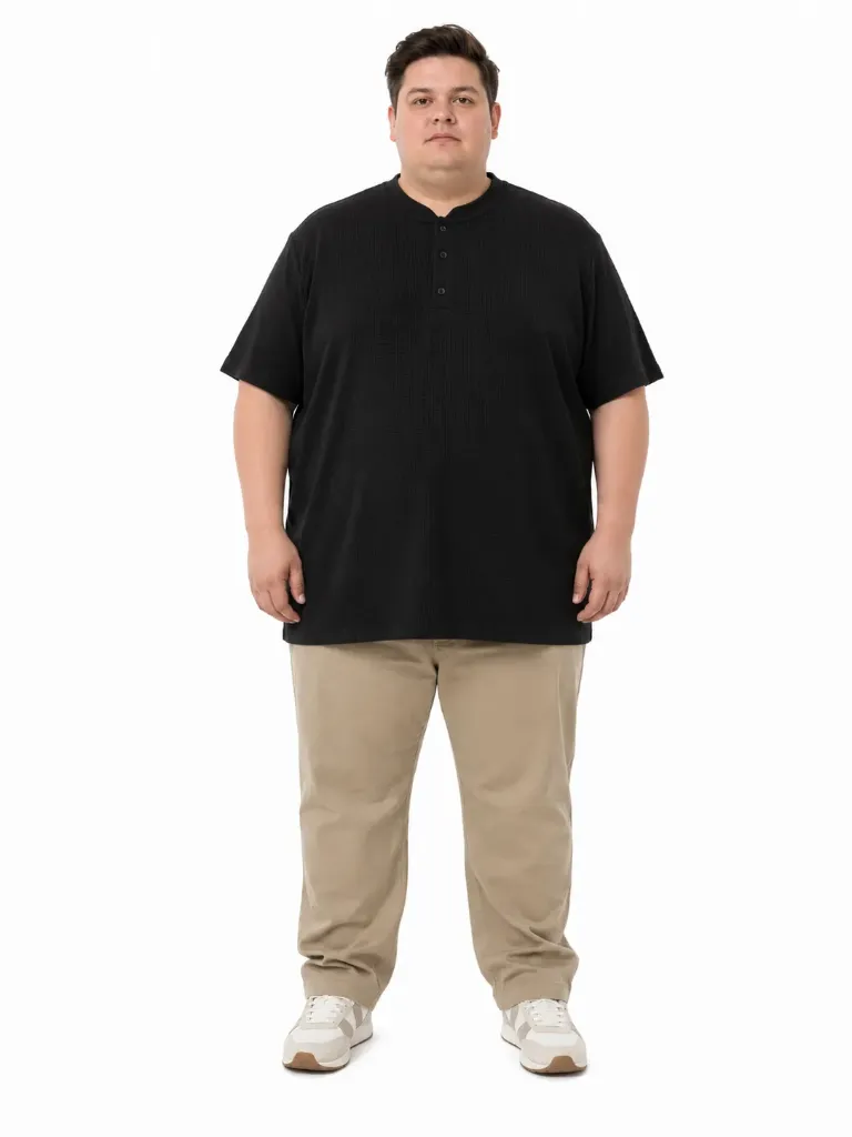 Playera Botones Tela Waffle Mode XL - Tallas Grandes - 20036 (2XL, Negro)