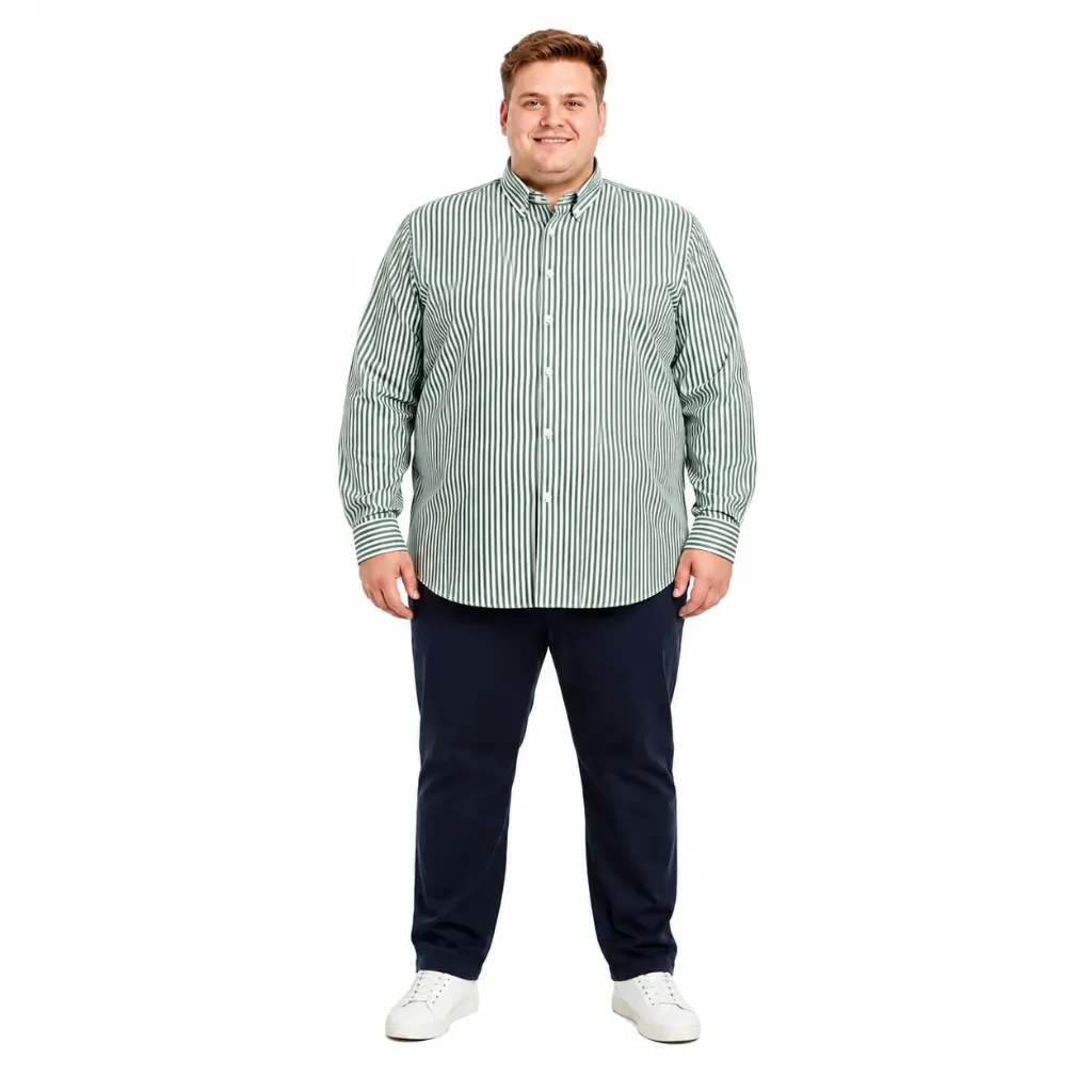 Camisa Manga Larga Líneas Verticales Mode XL - Tallas Grandes -20399 (Verde, 2XL)