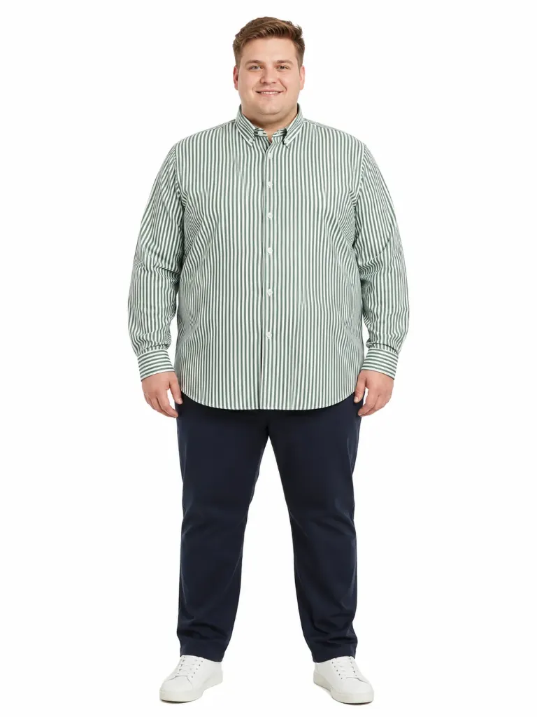 Camisa Manga Larga Líneas Verticales Mode XL - Tallas Grandes -20399 (Verde, 2XL)
