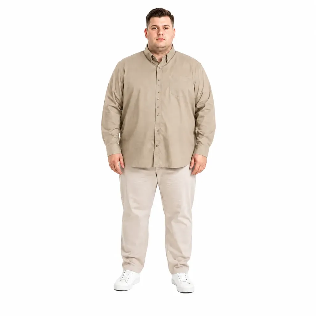 Camisa Manga Larga Con Bolsa Mode XL - Tallas Grandes - 25604 (1XL, Beige)