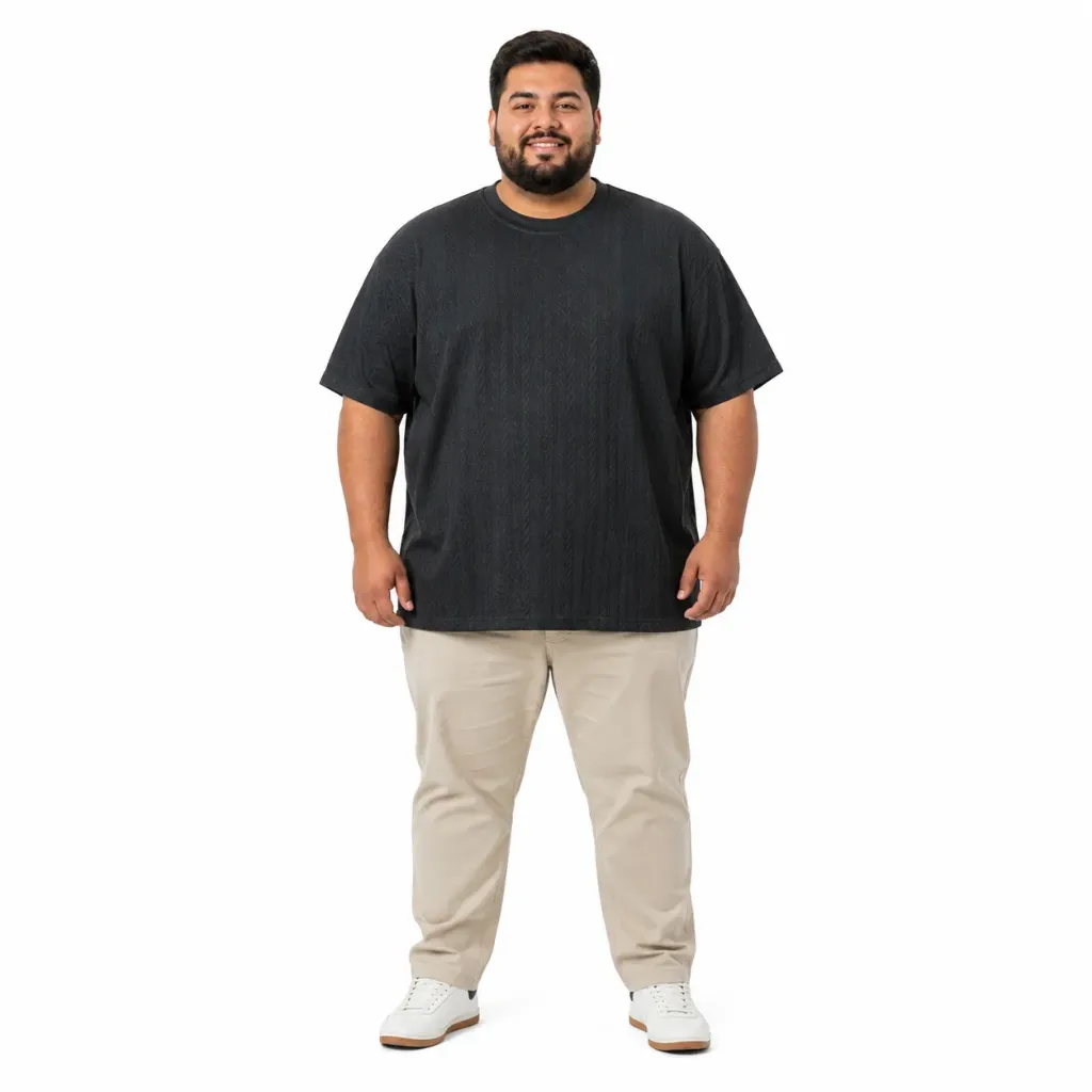 Playera Texturizada Deluxe Leisure - Tallas Grandes - HK83300GX (Gris Oscuro, 2XL)