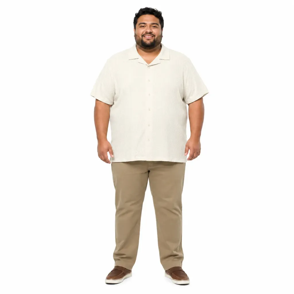 Camisa Manga Corta Texturizada Deluxe Leisure - Tallas Grandes - HK83647X (2XL, Beige)