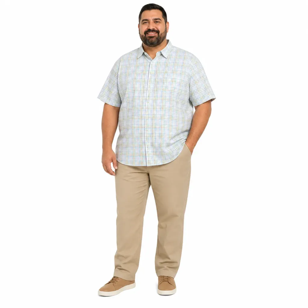 Camisa Manga Corta Con Cuadros Pequeños George - Tallas Grandes